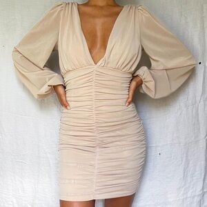 NEW Off White Fitted Ruched Evening Dress